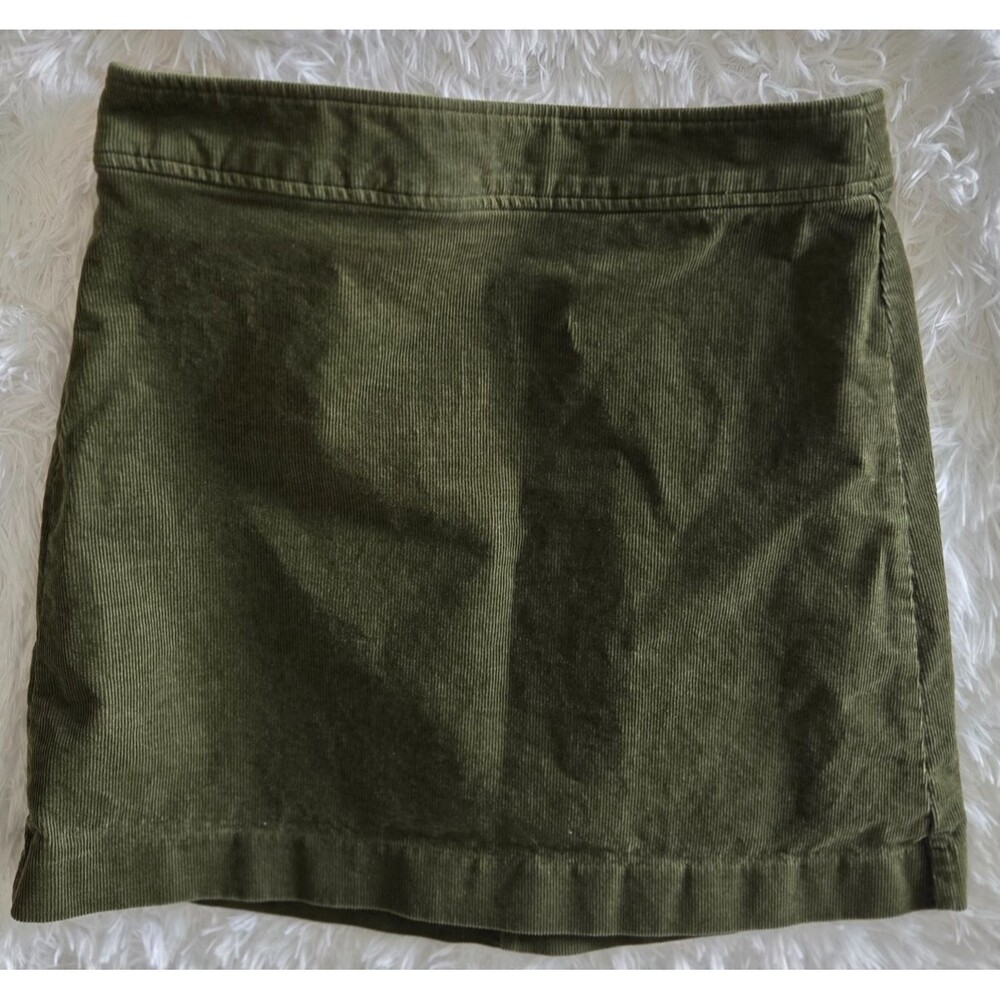 J.Crew Corduroy Mini Skirt Womens Size 4 Green Olive Zip Back Stretch Casual